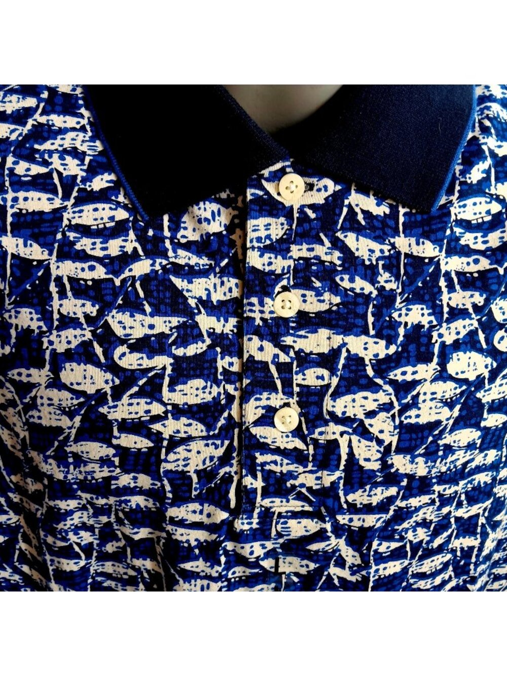 Steve Stricker Fairway Sport NEW Men's Polo Shirt Large Golf Blue White Print